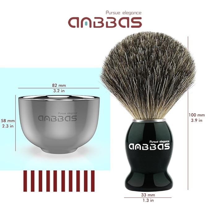 Anbbas Pure Badger Bristles Shaving Brush Black Wood Handle and Refill Soap Bar 100gStainless Steel Shaving Stand and Soap Cup Kit Perfect for Men