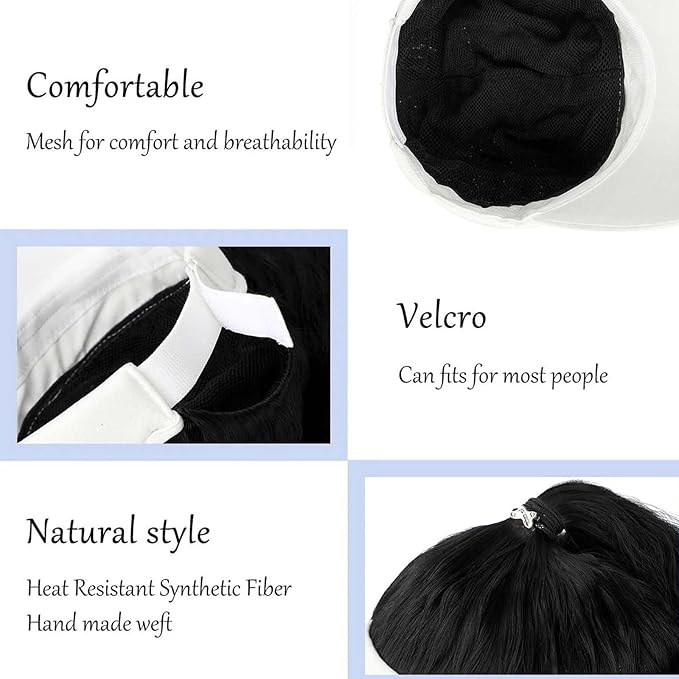 Women's Baseball Hat Wig Visor Hat Wig Wool Short Curly Hair Wig Ponytail Braid Wavy Wig Synthetic Hair Extensions