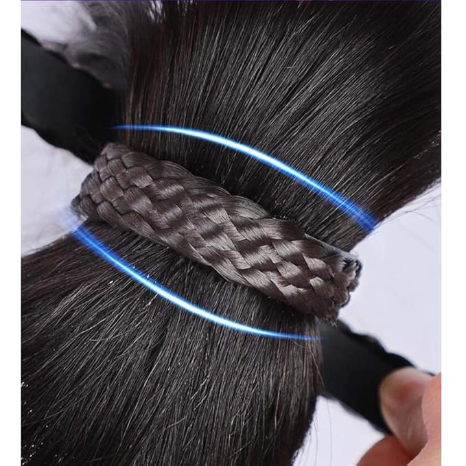 10 Women Human Hair Braided Headband Hair Piece Clip in Hairband Braids Human Hair Extensions Twist Braid Human Hair Topper with Bangs Dark Brown