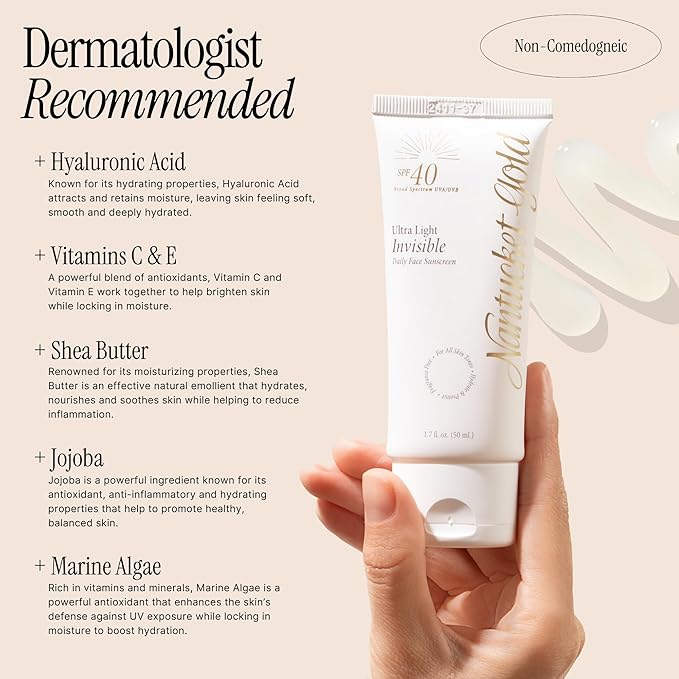 100% Invisible Daily Face Moisturizer with SPF 40 + Hyaluronic Acid + Vitamin C Weightless Scentless Primer - For All Skin Skin Tones - 1.7 fl oz