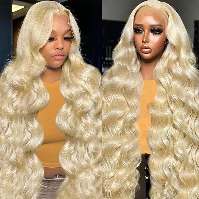 32 Inch 613 13x6 Lace Front Wig Human Hair 200 Density Blonde Wig Human Hair Body Wave Lace Front Wigs Human Hair Pre Plucked for Women Glueless Colored Wig 613 HD Lace Frontal Wigs Body Wave Wig