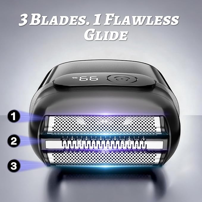 Electric Foil Shaver for Men :3D Floating Blades LED Display USB-C Fast Charge IPX8 Waterproof - Perfect for Travel &amp Smooth Shaving at Home Gray