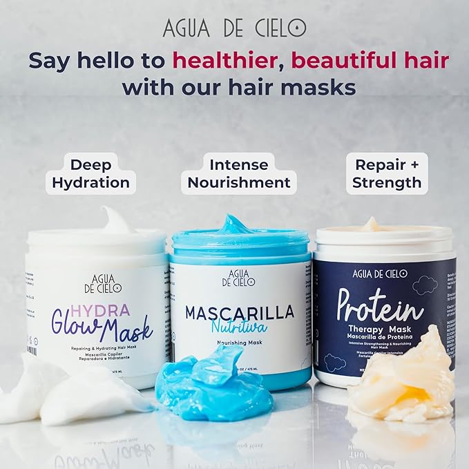Agua de Cielo Protein Therapy Hair Mask for Damaged Hair - Strengthens Conditions &amp Improves Elasticity With Argan Oil Collagen &amp Hydrolyzed Keratin - 16 Oz
