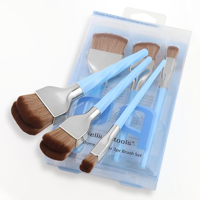 Bdellium Tools Professional Makeup Brush - Blue Double Dome Blender 3pc Brush Set