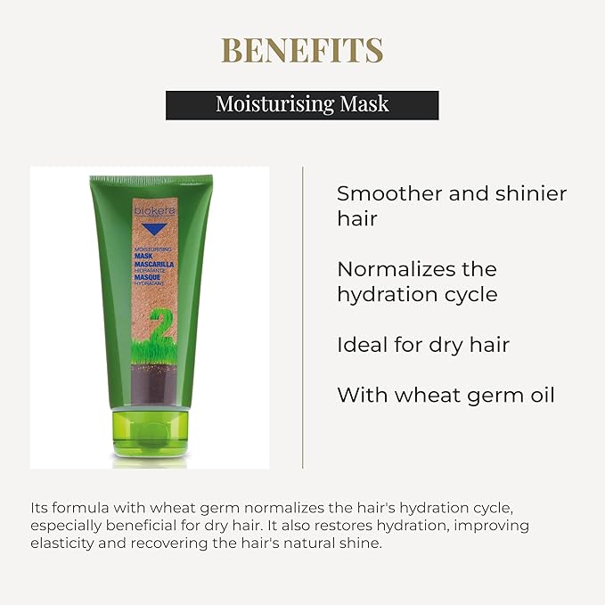 SALERM - Moisturizing Mask Biokera Natura - 200 ml - Ideal for Dry or Dehydrated Hair - with Wheat Germ Oil - Deep Hydration - Smoother and Shinier Hair