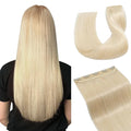 Hairro Clip in Hair Extensions 100% Human Hair #60 Plainum Blonde Thin Clip in Human Hairpieces 20 Inch Long Straight Standard Weft One Piece 5 Clips 50g for Women