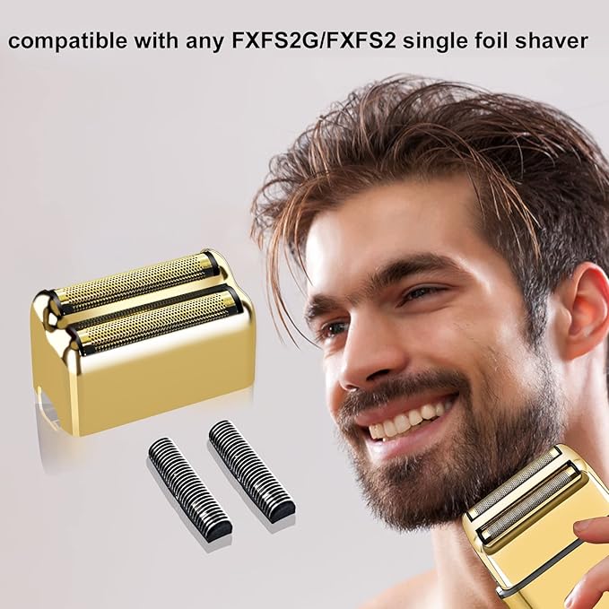 Professional Replacement Foil and Cutters for BaBylissPRO Barberology Double Foil Shaver Compatible with BaBylissPRO Barberology FXFS2 Shaver (2 gold)