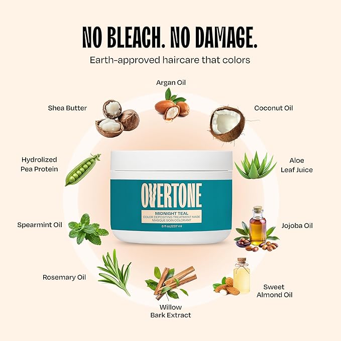 oVertone Semi Permanent Hair Color Conditioner Midnight Teal 8 oz Nourishing Damage-Free Color Depositing Mask for All Hair Types with Shea Butter &amp Coconut Oil Vegan &amp Cruelty-Free