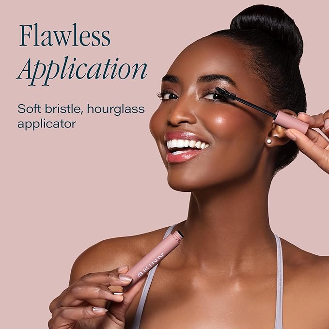 SKINN Lash-Redemption 4-in-1 Mascara - Eyelash Mascara with Soft Bristle &amp Hourglass Applicator Thickens Curls Lengthens &amp Nourishes Lashes - Alcohol-Free Formula Clump &amp Flake Resistan