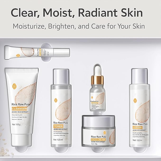 SKK Skin Care Set 6 Piece Skin Care SetSkin Care Gift Set for Women Facial Care Set Includes Cleanser Eye Cream Facial Essence Moisturizing Lotion Face Cream Toner. (Rice)