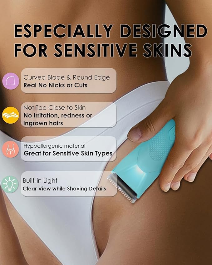 Bikini Trimmer for Women Electric Shaver for Women with Light Pubic Hair Trimmer Waterproof Wet/Dry Personal Body Hair Grooming 7 Precisions 240 Minutes Shaving