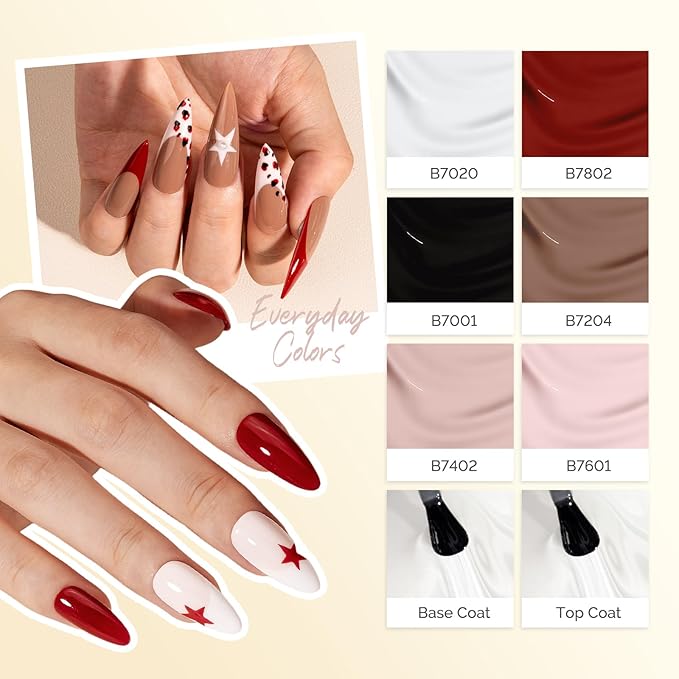 MelodySusie Plant Based Gel Nail Polish SetTop Toat and Base CoatClassic Basic Colors Hema FreeSoak Off UV LED Gel Polish Nail Art Manicure Salon DIY at Home 8Pcs