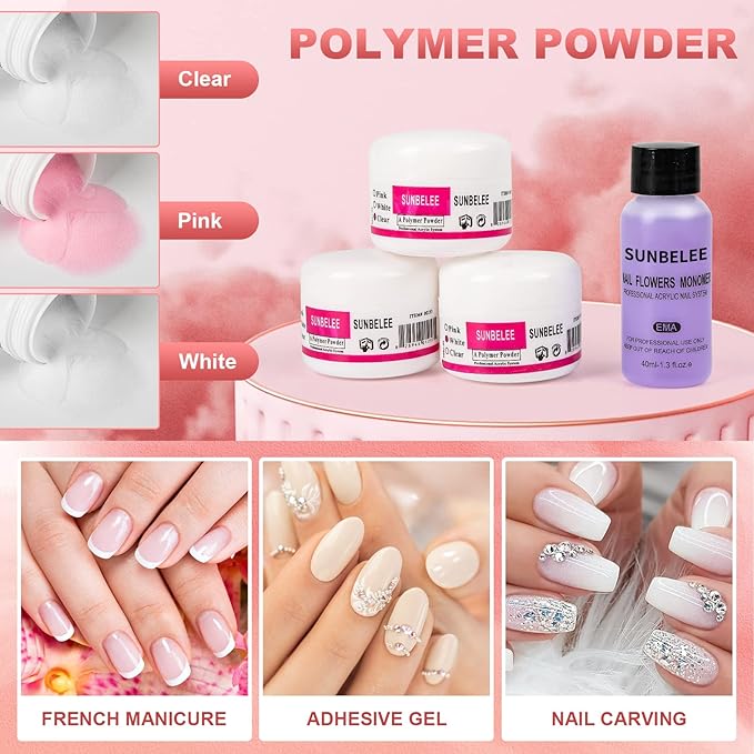 Professional Acrylic Nail Kit with UV Light Gel Polish Drill Art Tips &amp Decoration - DIY Nail Art Tool &amp Supplies