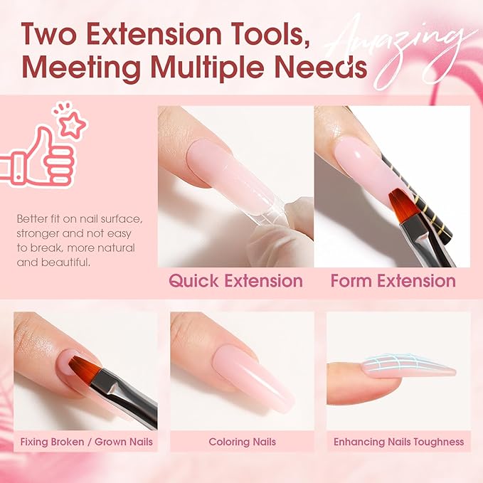 ROSALIND Poly Nail Gel Kit -20 Colors + 76 Nail Art Accessories kit Clear Nude Poly Nails Gel Starter Kit With Slip Solution Pro Nude Pink Nail Extensions with Mini UV Lamp