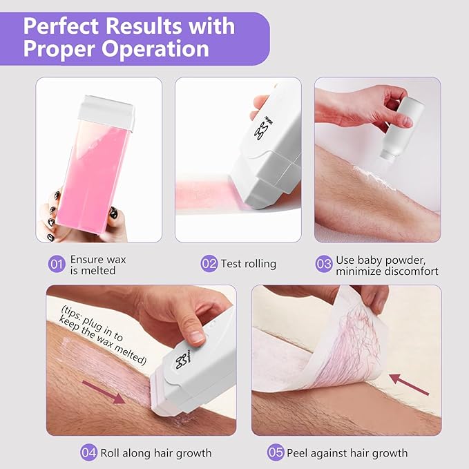 Waxfans Roll on Wax Kit Hair Removal Waxing Kit Wax Roller for Larger Areas of the Body Home Waxing Kit for Women and Men Sensitive Skin Friendly (Black)