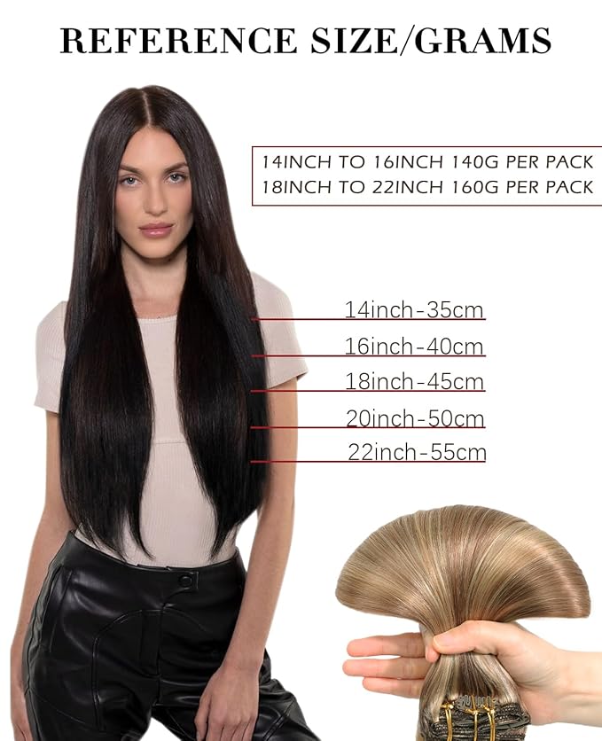 Clip in Hair Extensions Real Human Hair Remy Clip in Extensions 16 Inch 7pcs 140g Ash Brown to Caramel Blonde Hair Extensions (#10/27/2716'')