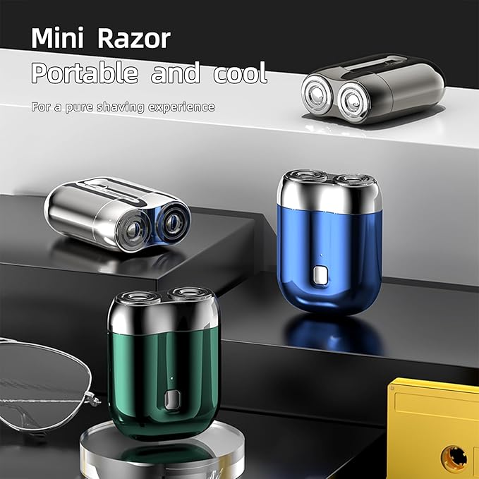 New Model Mini Dual-Head Electric Shaver Upgrade Pocket Shaver Washable Double Head Razor USB Mini Portable Razor Rechargeable Waterproof Compact (Four Color) (Blue)
