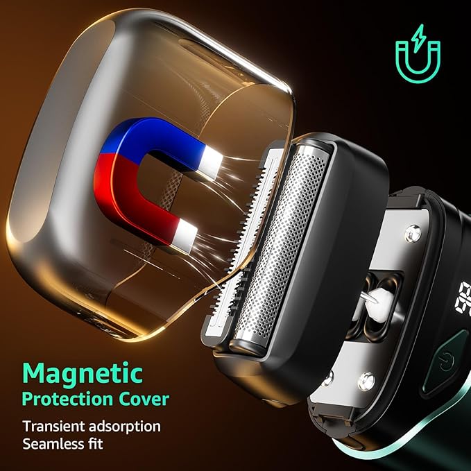 Electric Foil Shavers for Men Mini Electric Razor Compact Face Shaver IPX7 Waterproof Wet Dry Cordless Razor LED Display USB-C Fast Rechargeable Emerald Green