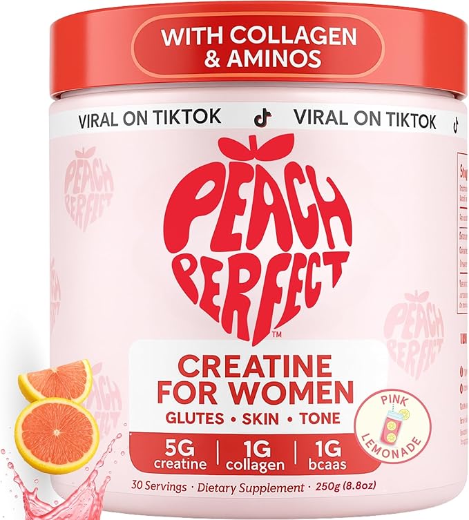 Peach Perfect Creatine Blend for Women ? Micronized Creatine Monohydrate with BCAA &amp Collagen for Glute Strength Support ? Pink Lemonade ? 30 Servings