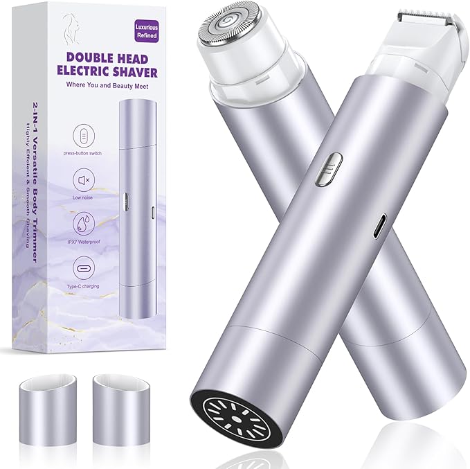 Bikini Trimmer for Women Dual Head Face Shaver Body Hair Trimmmer IPX7 Waterproof Womens Electric Razor for Legs Purple