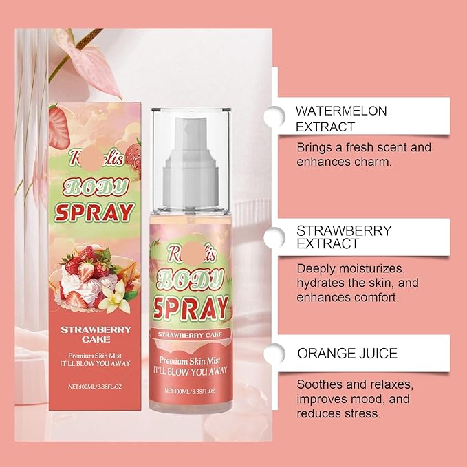 Strawberry Cake Body Fragrance Spray - Long-Lasting Soft &amp Layered Fresh Scent Skin-Nourishing &amp Mood-Enhancing Perfume Mist(2PCS)