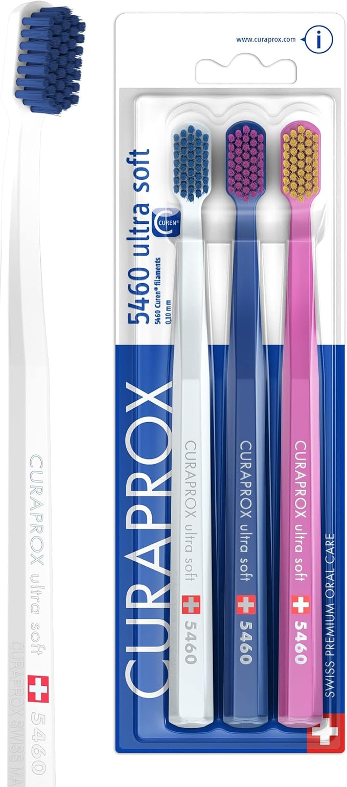 Curaprox CS 5460 Ultra-Soft Toothbrush ? Adult Tooth and Gum Care | Super Soft Curen® Bristles for Gentle Cleaning | Blue-Pink Single Pack