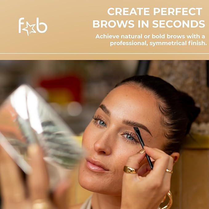 Fab Brows Duo Eyebrow Kit Ultimate Brow Stencil Kit with Compact Powder Mirror and Eyebrow Shaper Waterproof Eyebrow Makeup Kit Contour Palette Eyebrow Cosmetics (Slate/Black)