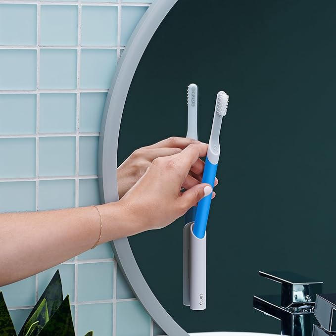 Quip Sonic Toothbrush for Adults with Timer - Includes Extra Brush Head and Travel Cover Mount - Electric Soft Bristle Refill Head Plastic Handle 3 Month Battery Life - Travel Toothbrush - Blue
