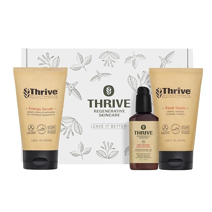 Thrive Natural Care Vacation Skin Care Set - Face Scrub SPF30 and Face Wash - Vegan &amp Cruelty Free