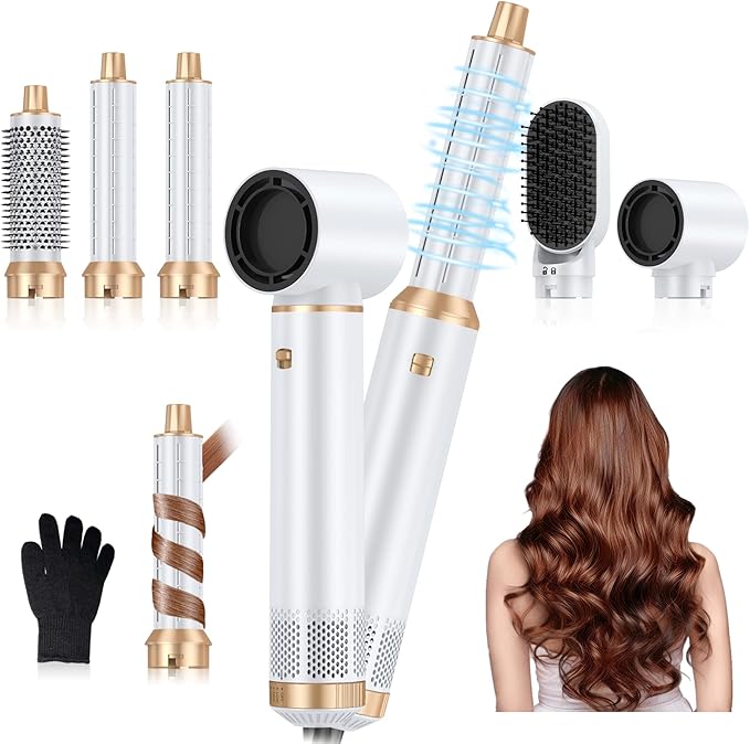 5 in 1 Blow Dryer Brush Upgrade Hair Dryer Brush Air Curler Air Curling Wrap Styler Detachable Hot Air Brush Negative Ion Curling Brush Iron Hair Styling Tools for Drying Curling Straightening