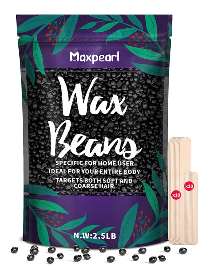 Maxpearl 2.5LB Hard Wax Beads for Hair Removal Men?™s Coarse Hair Formula - Brazilian Waxing Sensitive Skin Face Underarms Legs Back Chest and More with 20 Wax Sticks Black