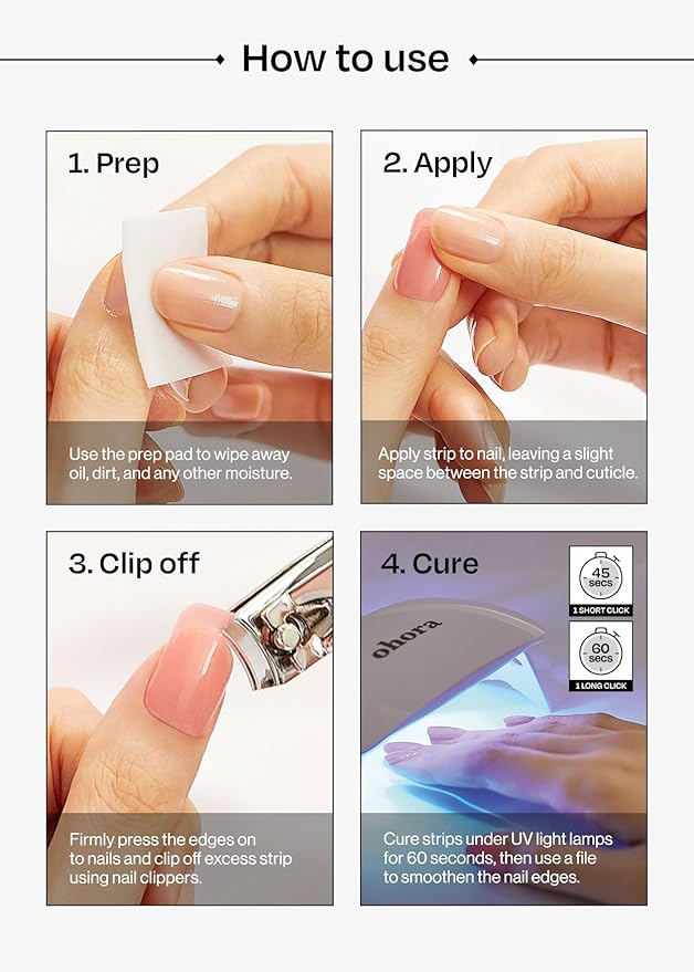 ohora Bundle Set (N Addict Starter Kit) - Red Solid Gel Nail Strips with UV/LED Lamp and Mini Remover Salon-Quality Long Lasting Easy to Apply &amp Remove - Includes Prep Pads Nail File Wooden S