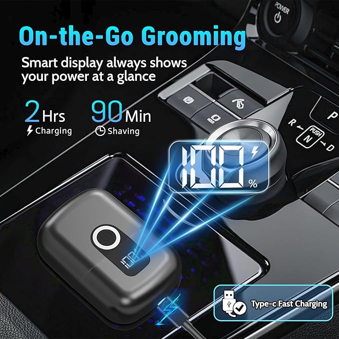 Electric Foil Shavers for Men: Mini Electric Razor Foil Shaver for Face IPX7 Waterproof Wet Dry Cordless Razor with 3 Floating Blades LED Display for Travel &amp Home USB Type C