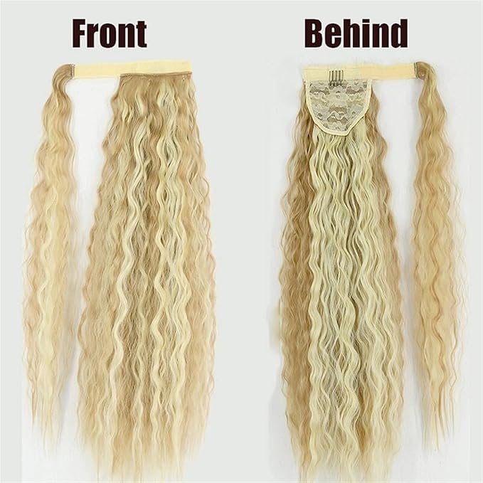 Hair Chignon 22 Inch Synthetic Corn Wavy Long Ponytail Wig Wrap Hair Clip Extensions Ponytail Hair Bun Women Hair Accessories Hair Pieces For Women(1B)