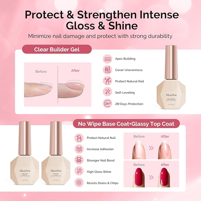 MelodySusie Gel Nail Polish Kit with UV Light P-PLUS30F- Popular Color Gel with Builder and Baser &ampGlossy Top Coat Soak Off Includes Nail Art Tools Nail Art Gift for Women &amp Girls
