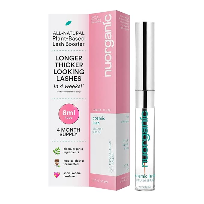 nuorganic Cosmic Lash Serum Without Prostaglandins | Eyelash Growth Serum for Thicker Longer More Defined Lashes | 4-Month Supply XL Size | Made in USA | cGMPA Certified Lab | 8ml