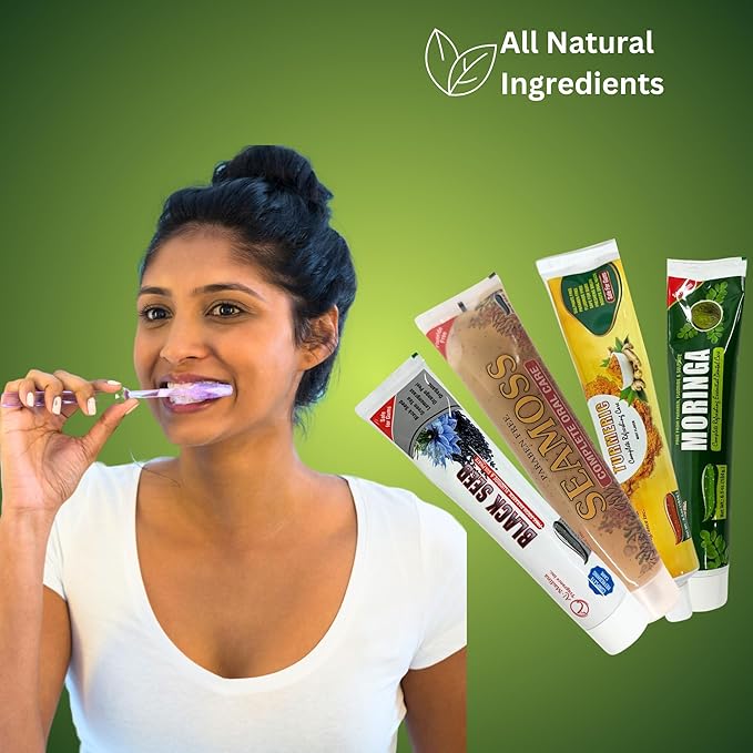 Ultimate Toothpaste Combo - Pack of 5- Seamoss Moringa Charcoal Black Seed &amp Turmeric Toothpaste - Oral Care for Sensitive Teeth - Paraben-Free - Refreshing Oral Care