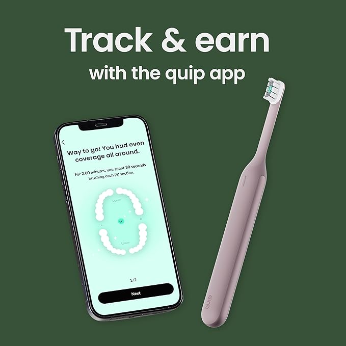 Quip Ultra Next Generation Smart Toothbrush - Timed Electric Toothbrush with Case - Replaceable Brush Head Soft Bristles Silicone Handle 30-Day Battery Life - Travel Toothbrush - Dusk