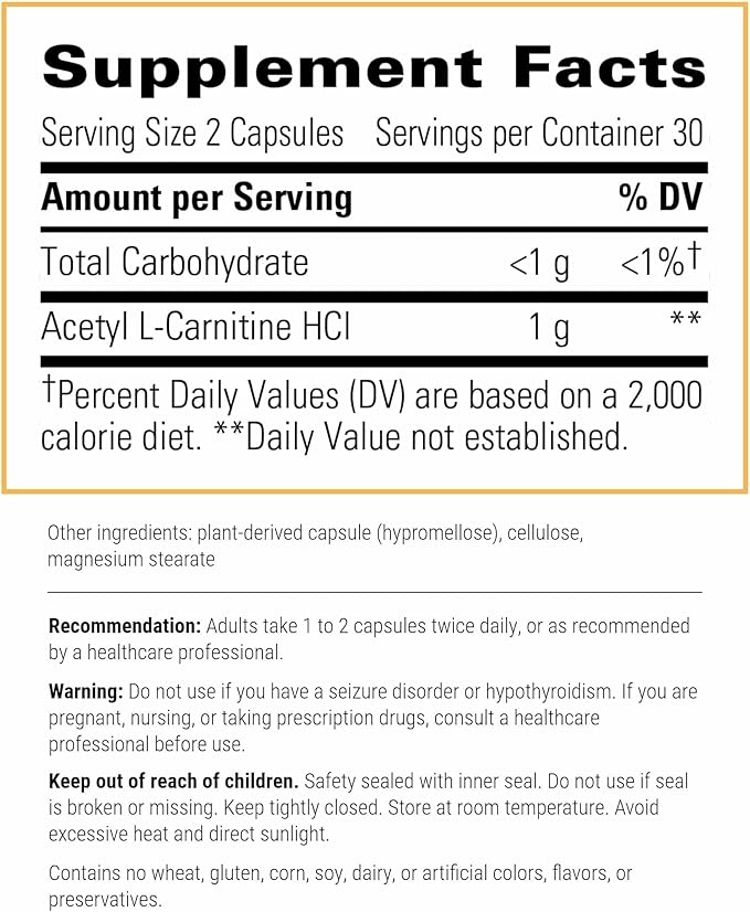 Integrative Therapeutics Acetyl L-Carnitine - Supports Healthy Cellular Energy Production* - Supports Nerve Cell Function* - Vegan Gluten-Free &amp Dairy-Free - 60 Capsules (30 Servings)