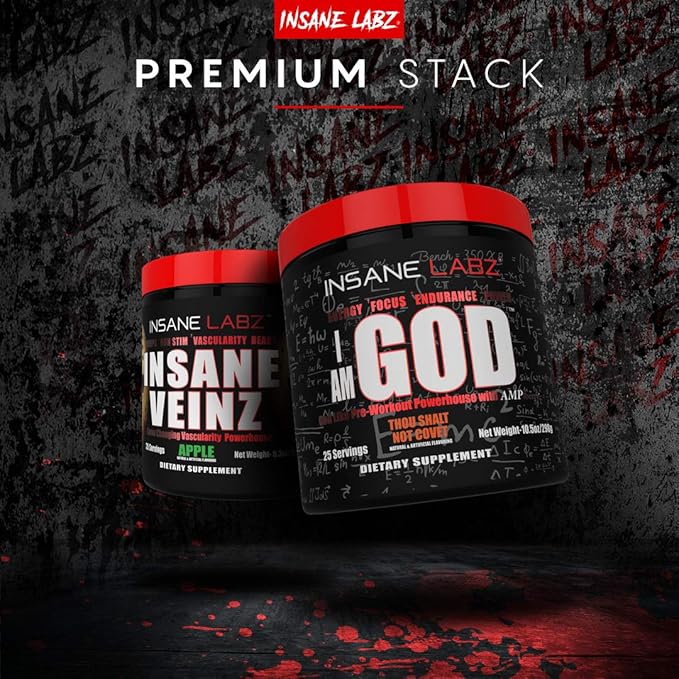 Insane Labz I am God Pre Workout High Stim Pre Workout Powder Loaded with Creatine and DMAE Bitartrate Fueled by AMPiberry Energy Focus Endurance Muscle Growth25 Srvgs Apple