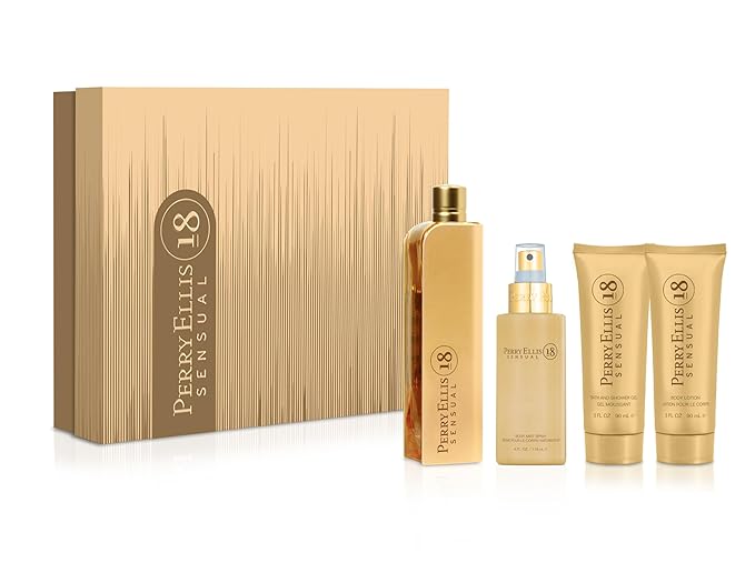 Perry Ellis 18 SENSUAL GIFT SET - Indulge in timeless femininity with this 4-piece women's perfume gift set featuring a 3.4 oz eau de parfum 4 oz body mist 3 oz shower gel and 3 oz body lotion