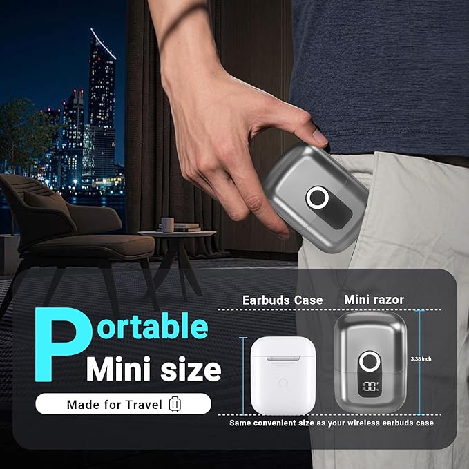 Electric Foil Shavers for Men: Mini Electric Razor Foil Shaver for Face IPX7 Waterproof Wet Dry Cordless Razor with 3 Floating Blades LED Display for Travel &amp Home USB Type C