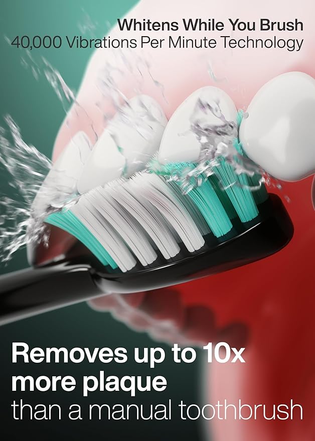 Aquasonic Black Series Ultra Whitening Toothbrush ? ADA Accepted Electric Toothbrush- 8 Brush Heads &amp Travel Case ? 40000 VPM Electric Motor &amp Wireless Charging - 4 Modes w Smart Timer