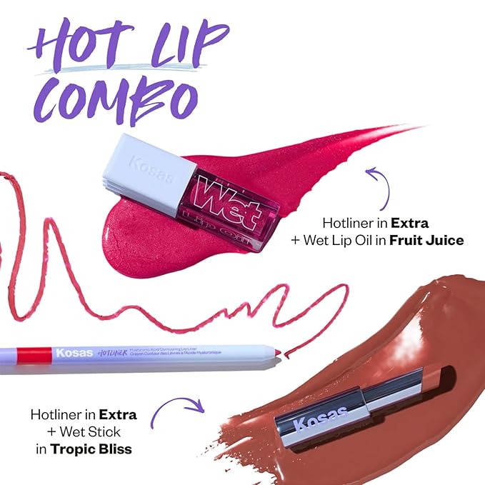 Kosas Hotliner Retractable Lip Liner Pencil with Built-In Brush &amp Sharpener - Easy Contouring Hydrating Long-Lasting - Pigmented Creamy Texture for Plumping Lips - Hyaluronic Acid &amp Konjac -