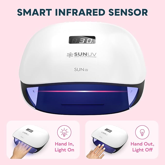 SUNUV UV LED Nail Lamp UV Light for Gel Polish with 4 Timer Settings Nail Dryer with LCD Display Removable Base SUN4S Black