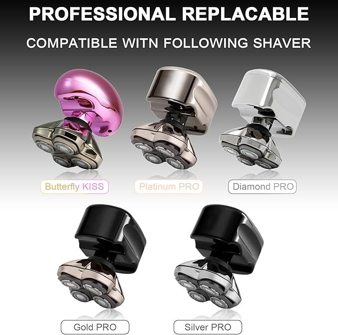 Replacement Head Compatible with Shaver PRO 4 Blade Fit for Skull Pitbull Butterfly Kiss PRO &amp Palm Shavers Replacement Head for Electric Shaver &amp Blade for Bald Head and for Men/Women (3 P