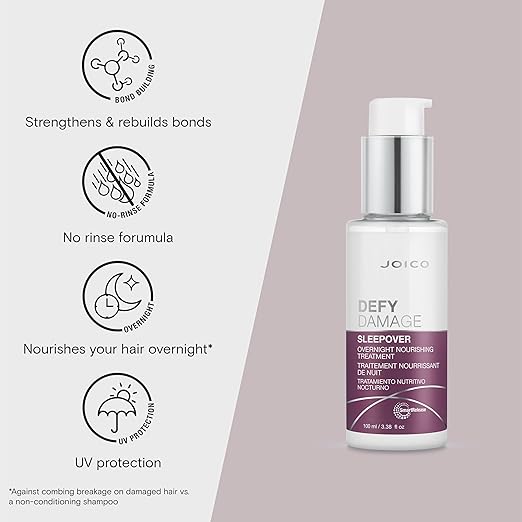 Joico Defy Damage Sleepover Overnight Nourishing Treatment | Instantly Softens &amp Smooths | Strengthen Bonds | Reduce Breakage &amp Split Ends | No Rinse Formula | With Arginine &amp Keratin