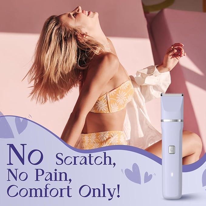 Electric Razors for Women - IPX7 Waterproof Painless Portable Bikini Trimmer Shaver Body &amp Pubic Hair Removal Machine Womens Lady Shaving Trimmers for Legs Private Area - Purple