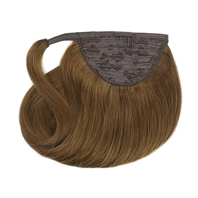 Full Shine Hair Ponytail Extension Dark Brown Ponytail Clip on Hair Extension Straight Brown for Short Hair 70g 14Inch