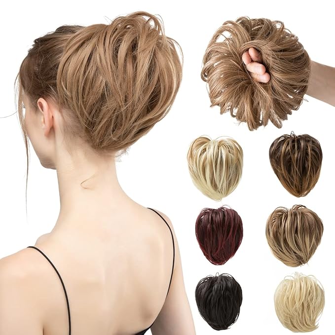 EARSHOT Hair Buns Hair Piece 1 Piece Ball Head Wig Ring Natural Fluffy Long Beard Curly Hair Ring Ponytail Braid Hair Extension Hair Wig Bag Bun Hair Accessories For Girls (Color : Dark auburn)
